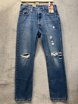 Levi's 501 Womens 28 x 30 Distressed Straight Jeans Heritage Cozy Core Classic