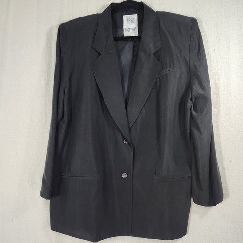 Together! Blazer Jacket 100% Silk Black Vintage Missy 14 Fully Lined Classic