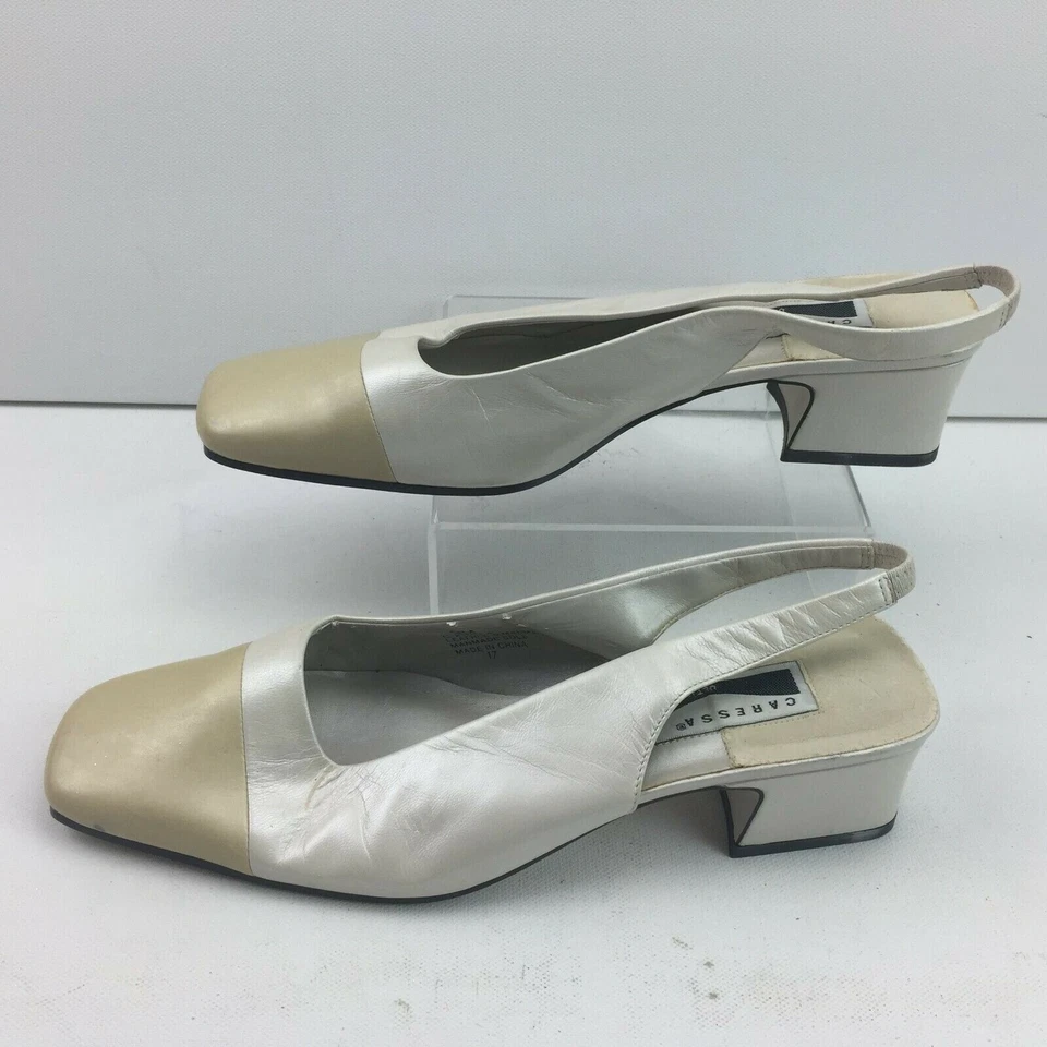 Zapatos Caressa para mujer de dos tonos de cuero crema y beige con cordones punta cuadrada talla 9 Foto 3 de 4