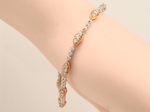 14K Rose and White Gold Natural 1.50ctw Diamond Tennis Bracelet 7.5 gms - Picture 3 of 9