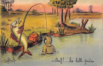 Postcard fantasy / fish fishing a diving suit