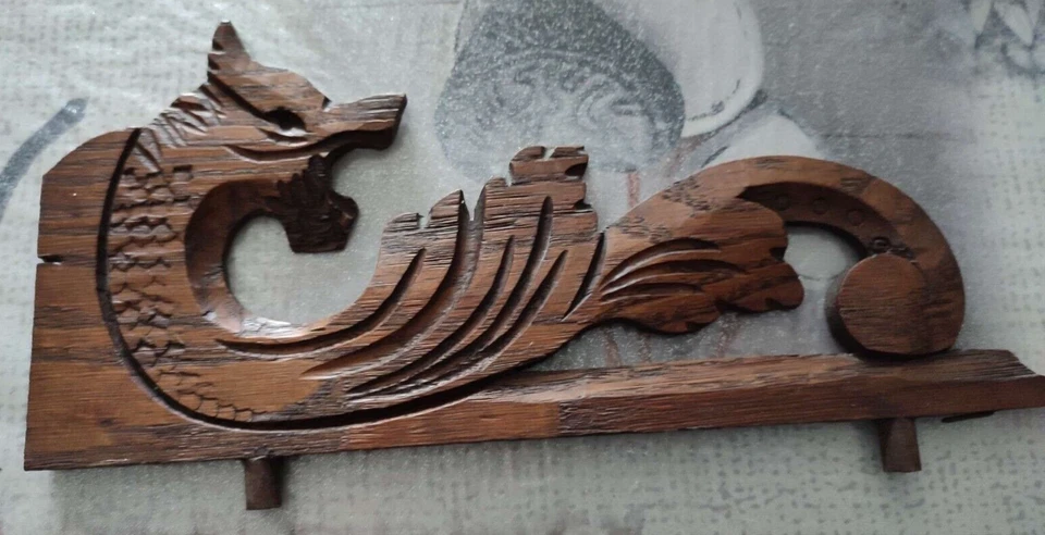 Par de frontón de dragón gótico roble tallado en madera francesa antiguo de 12" arquitectónico Foto 2 de 4