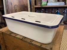 Vintage Enamel Ware Tub Farm House Square Bow...