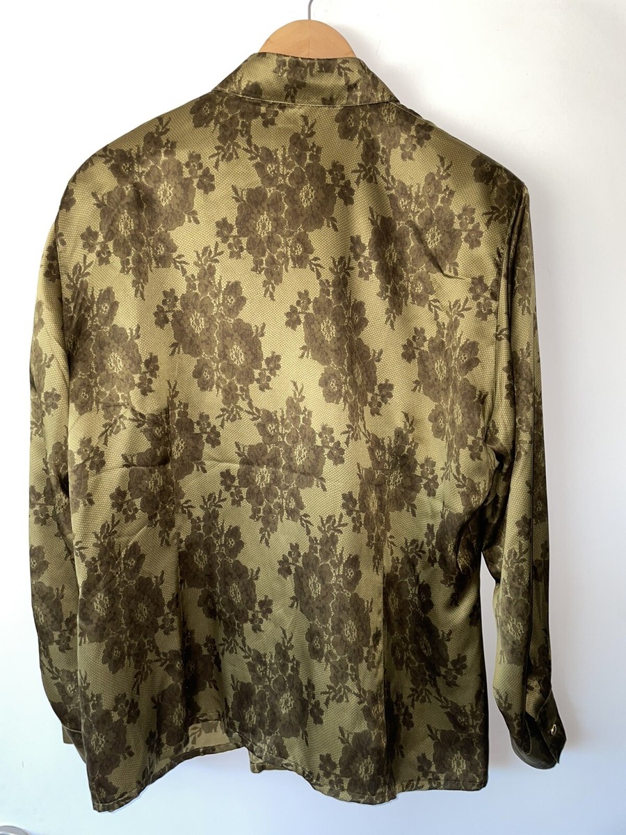 Chemisier Long Vintage Escada Soie Beige Fleuri - Taille 44/46, Boutons Dorés, Occasion