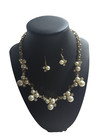 Faux pearl Rhinestone statement Bib necklace and earring set 16"