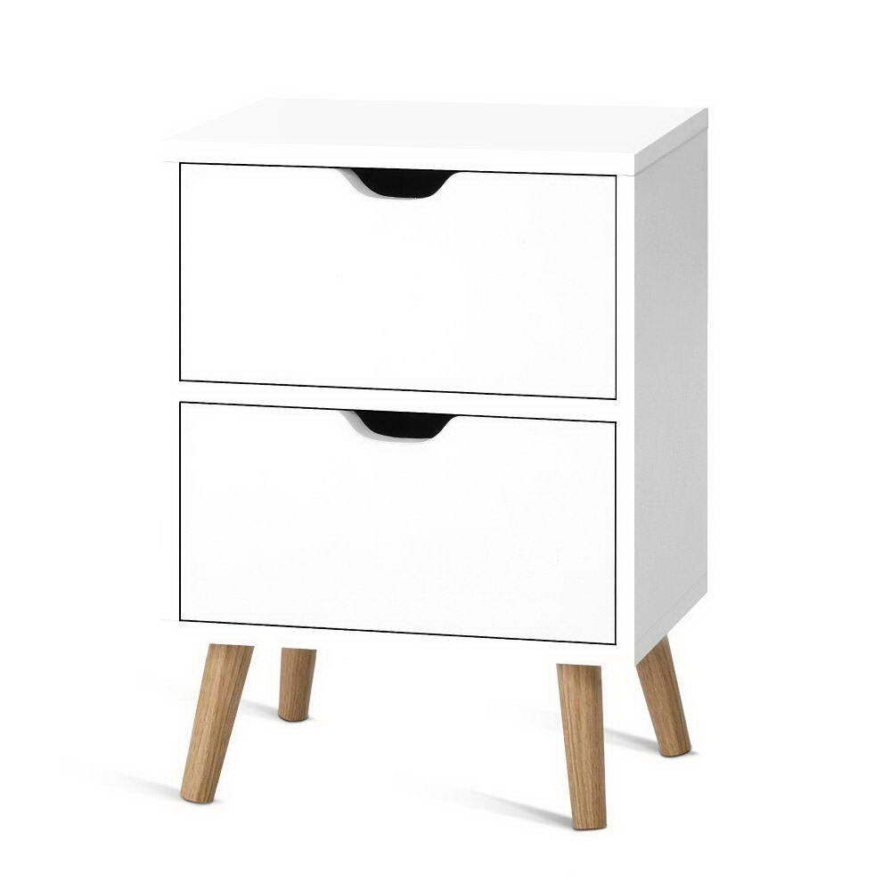 White Wood Nightstand with Drawers - Bedside Storage Cabinet