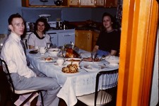 FAMILY DINNER IN KITCHEN 1950's Kodachrome Red Border Vintage 35mm Slide OPL39