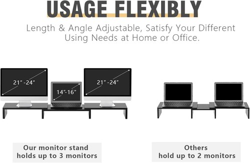 Dual Monitor Stand Riser 2 Monitor Desktop Organizer Adjustable Angle And Length - Picture 12 of 12