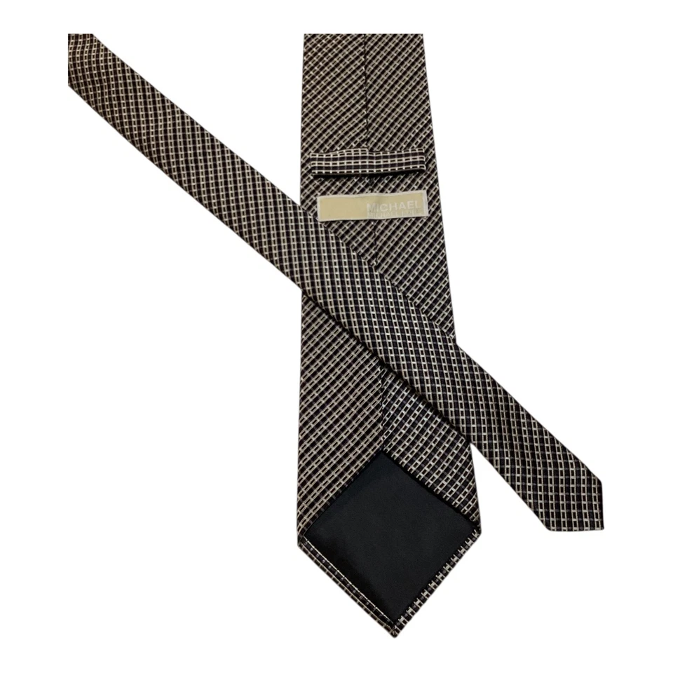 Corbata de diseñador geométrica negra/gris/bronceada 100 % seda MICHAEL KORS para hombre usada en excelente estado Foto 3 de 3