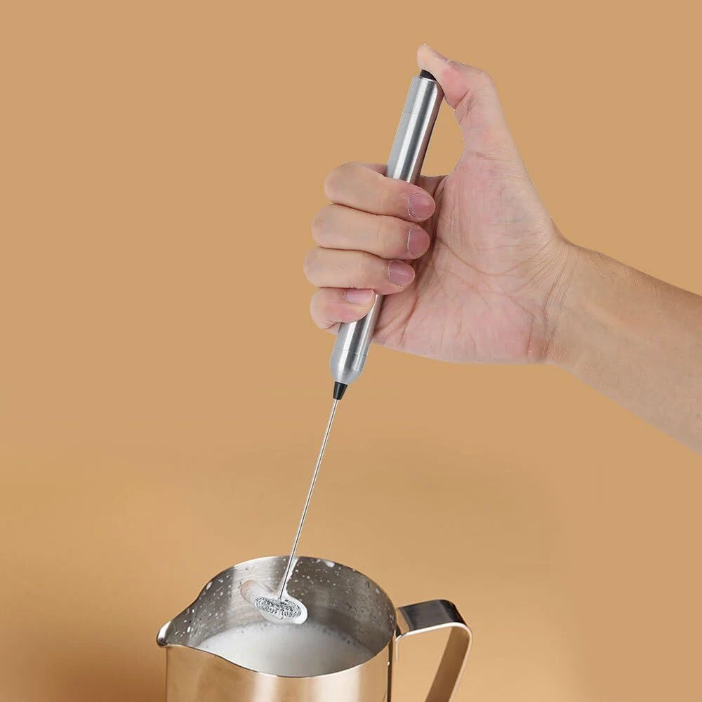 Milk Frother - Stainless Steel Handheld Foam Maker with Spoon, Battery...