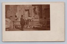 Man Posing by Classical Statues & Ancient Roman Ruins RPPC Antique Italy Photo