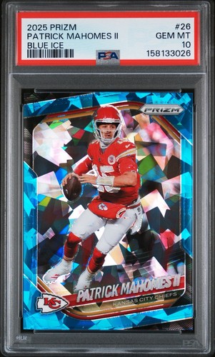 2025 Panini Prizm Patrick Mahomes Blue Ice /99!! CHIEFS!! PSA 10