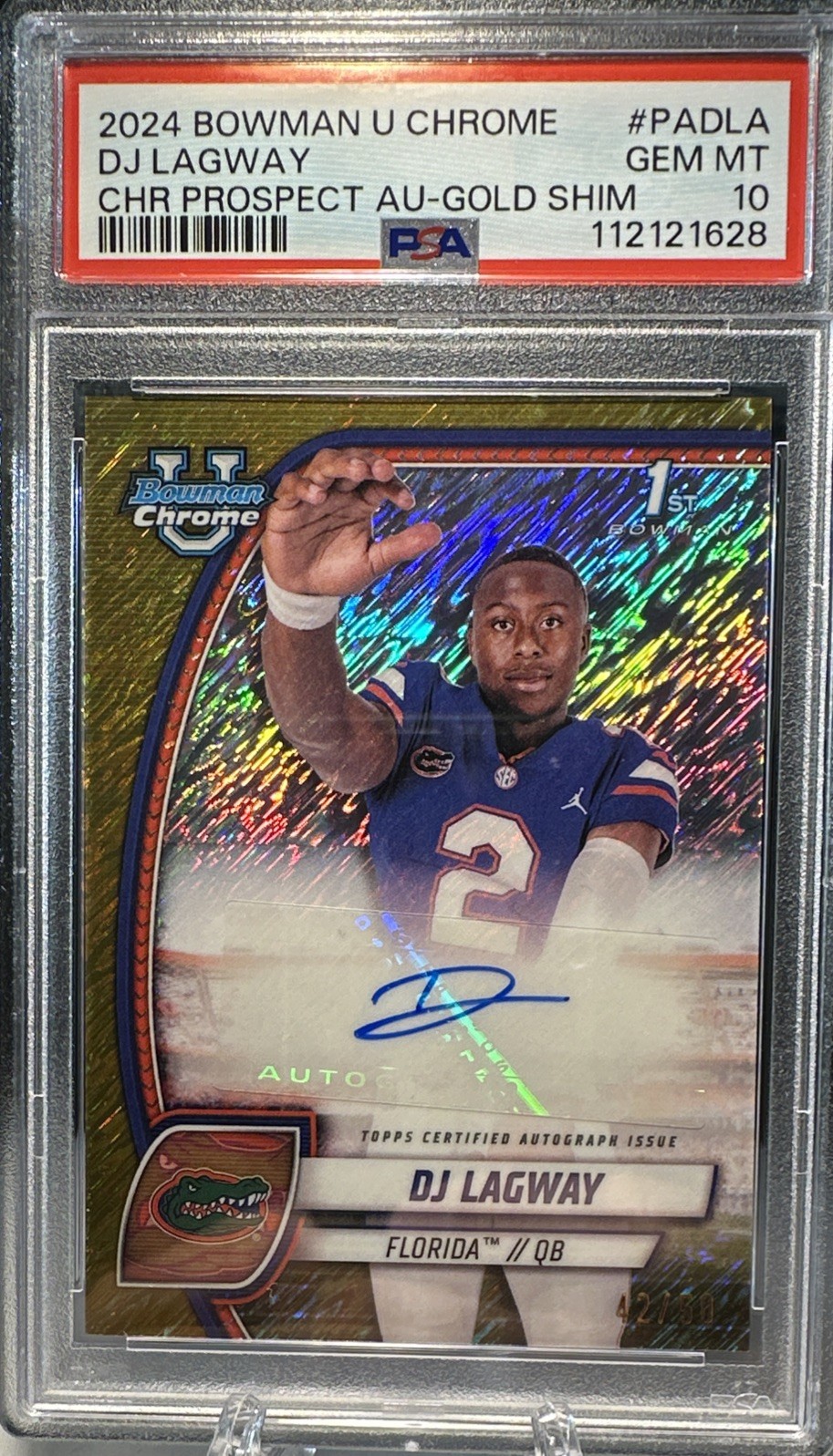 DJ Lagway Auto 2024 Bowman University Chrome #PA-DLA Gold Shimmer /50 Florida