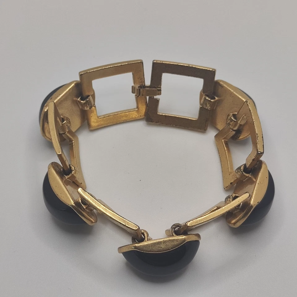 Pulsera de eslabones vintage tono dorado amatista púrpura vidrio cabujones gruesos alta costura Foto 2 de 4