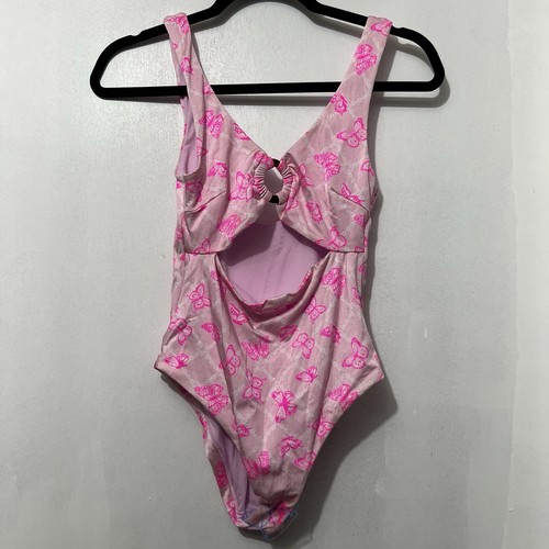 ASOS One Piece 4 Swimsuit Pink Butterfly Y2K Ring Cutout Cruise Resort Beach vac