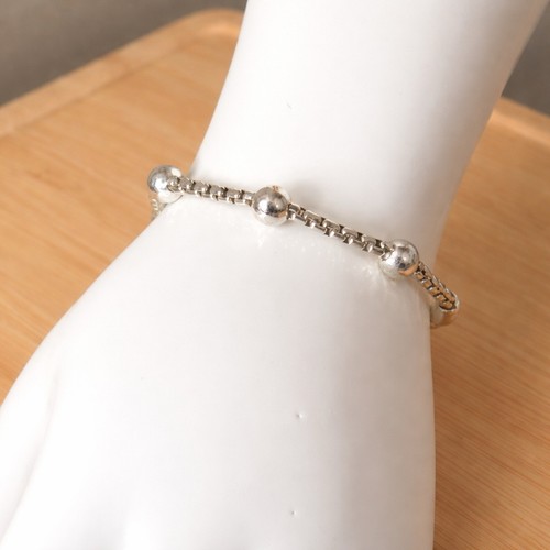 JAI Sterling Silver 925 Hammered Ball 3 Station Box Link Bracelet 7.5” 14.4g
