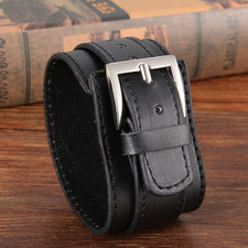 Wide Leather Cuff Bracelet, Punk Leather Bangle Wrap, Gothic Rock Biker Wrist...