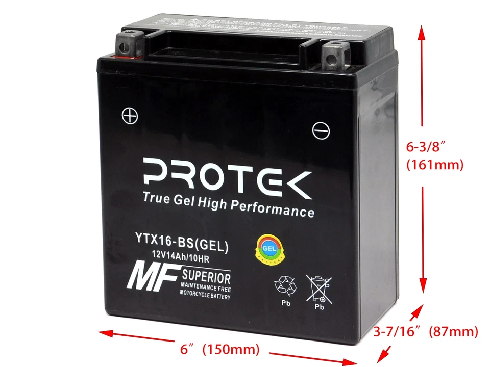 Batería de GEL sin mantenimiento YTX16-BS YTX20CH-BS CTX16-BS para motocicleta 12V 14Ah Foto 3 de 4