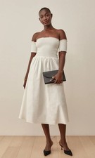 NWT $275 Reformation Westley Organic Cotton Smocked White Midi Dress Size L