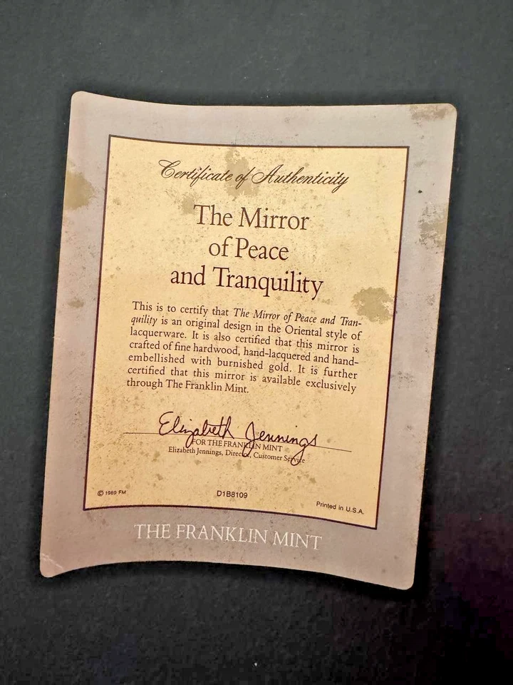Espejo de pared Franklin Mint Chinoiserie 1970 vintage grúa pájaro certificado hecho a mano Foto 2 de 4