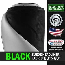 Premium Suede Headliner Fabric Black Upholstery Backed/Roof Damaged 80" L×60" W