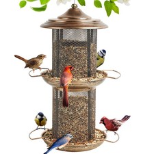 Bird Feeder for Outdoors, Double Layered Circular Tower Birdfeeder, Metal Bir...