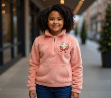 The Grinch Girl's Holiday Themed Soft Pink  3/4 Zip Sweatshirt Size Medium 7-8