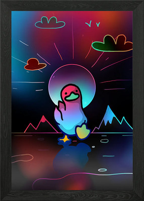 Funny Duck Black Bg Framed Wall Art Poster Canvas Print Picture