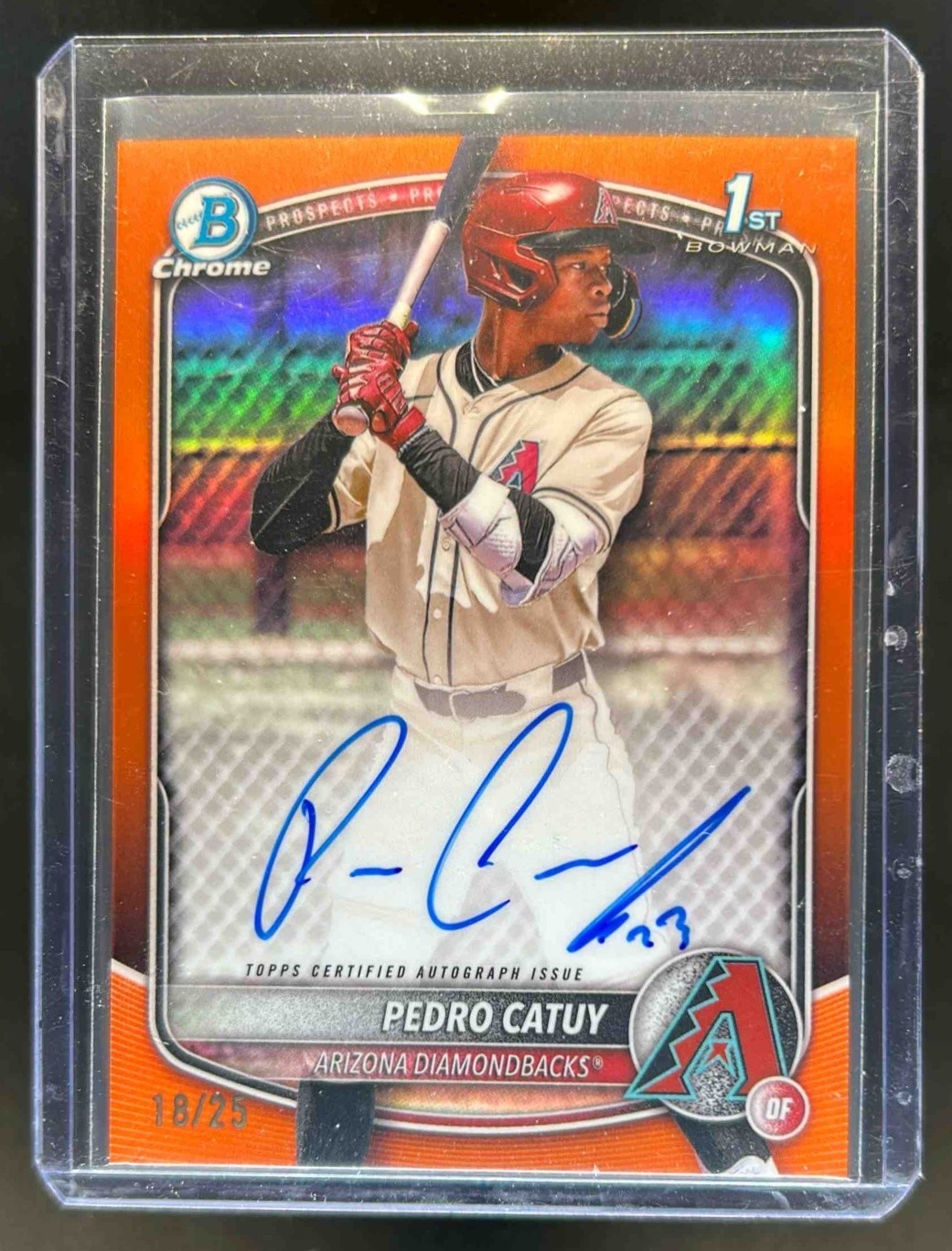 2025 Bowman Chrome Pedro Catuy Auto Orange Refractor 1st Prospect #18/25
