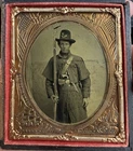 Civil War 1/6 Tintype Photo Of A Double Armed Infantry Soldier