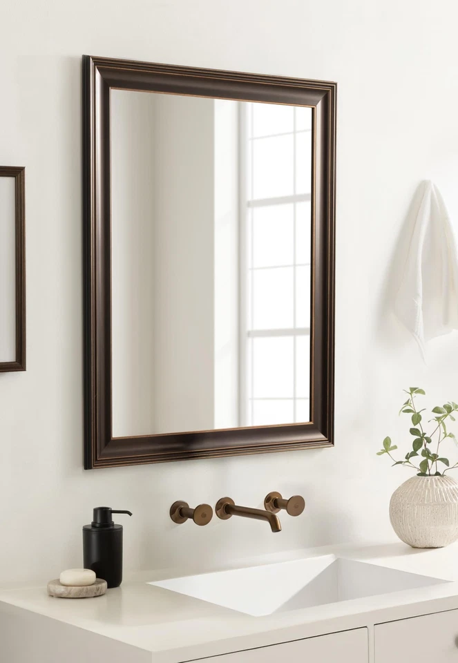 Galiano Traditional Framed Rectangle Bathroom Vanity Mirror, 27 x 33, Bronze,... - Image 3 of 4