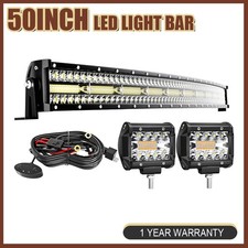 50" Curved Triple Row 288W LED Light Bar 2X 4" 60W Pods w/Harness for ATV UTV