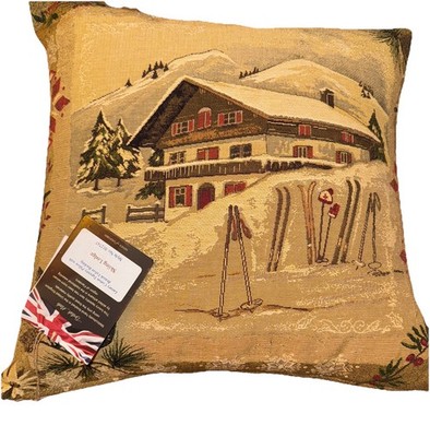 Hines Of Oxford Tapestry Down Throw Pillow Velvet Back Ski Lodge Chalet W/ Tags