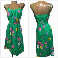 Vintage Malia Honolulu Petites Green Multi Floral Midi Hawaiian Pinup Dress M