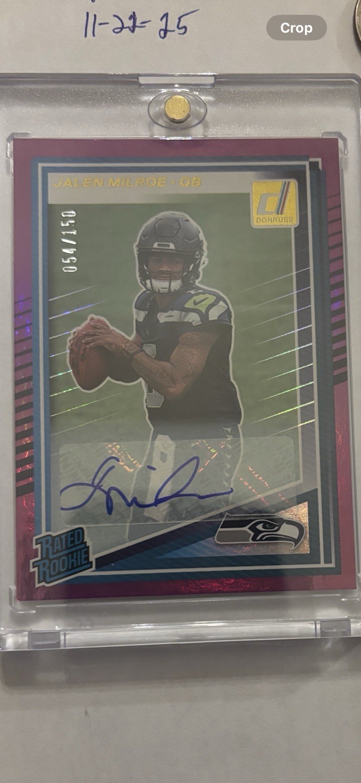 2025 Panini Donruss Jalen Milroe Purple Rated Rookie Auto /150