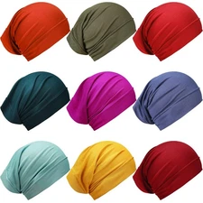 9 PCS Women Under Scarf Muslin Hijab Cap Solid Color Dreadlock Wrap Tube