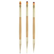 BlingKingdom 3 PCS Nail Brushes Set, Bamboo Double Ended Off-White, Gold