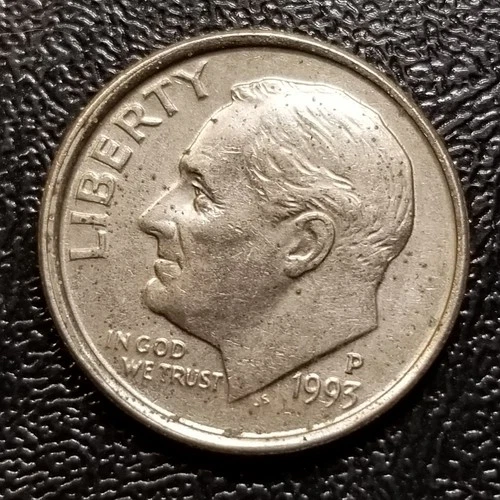 1993-P Roosevelt Dime Off Center Strike Error