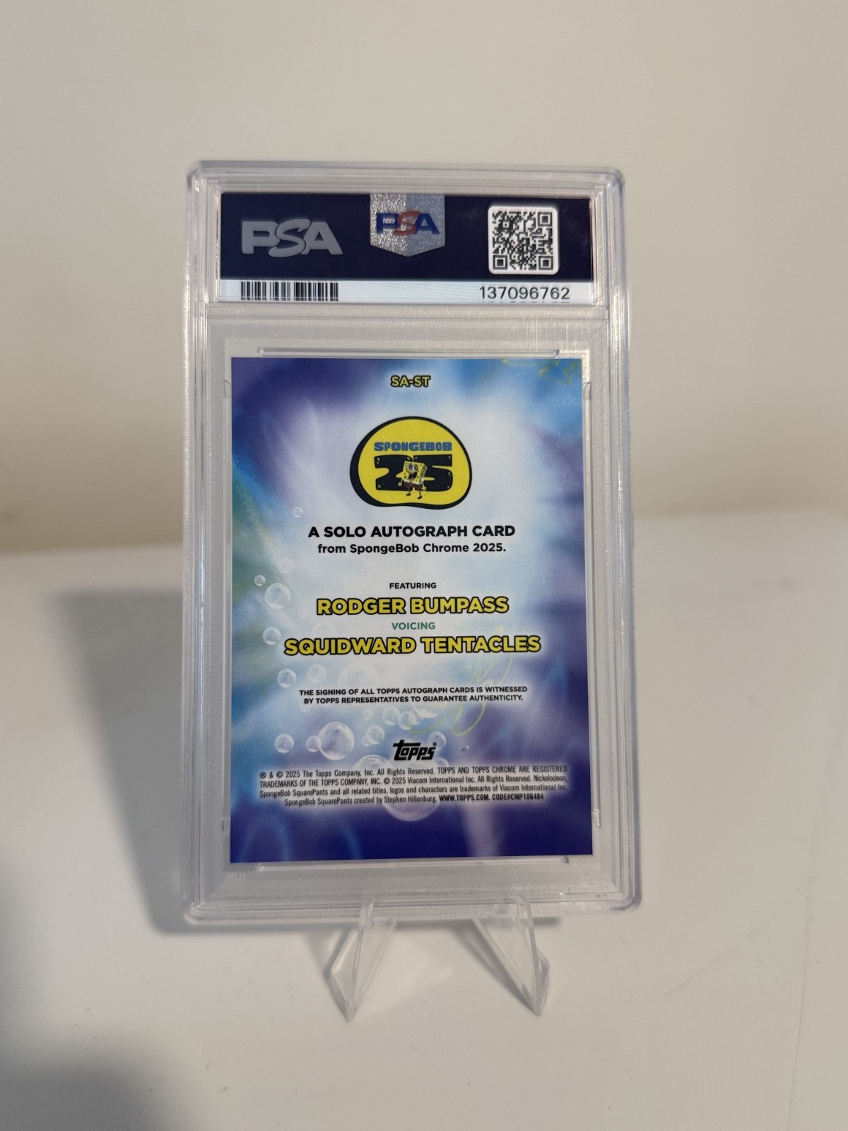 2025 Topps Chrome SpongeBob SA-ST Squidward Tentacles Rodger Bumpass Auto PSA 10 view 2