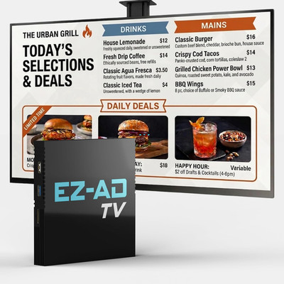 EZ AD TV Digital Signage Player - Signage for Business & Electronic Menu Board- 