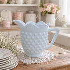 Vtg Fenton Hobnail Milk Glass Creamer Scalloped Pitcher Retro Christmas Decor 4"