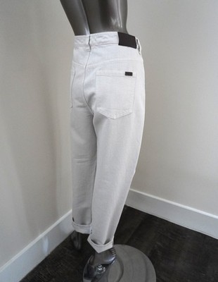 Brunello Cucinelli Monili Jeans Beige Metallic Denim Baggy Tapered Leg Size 8