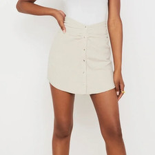 House of CB Tayo Beige Linen Gathered Waist Mini Skirt Women’s Sz XS