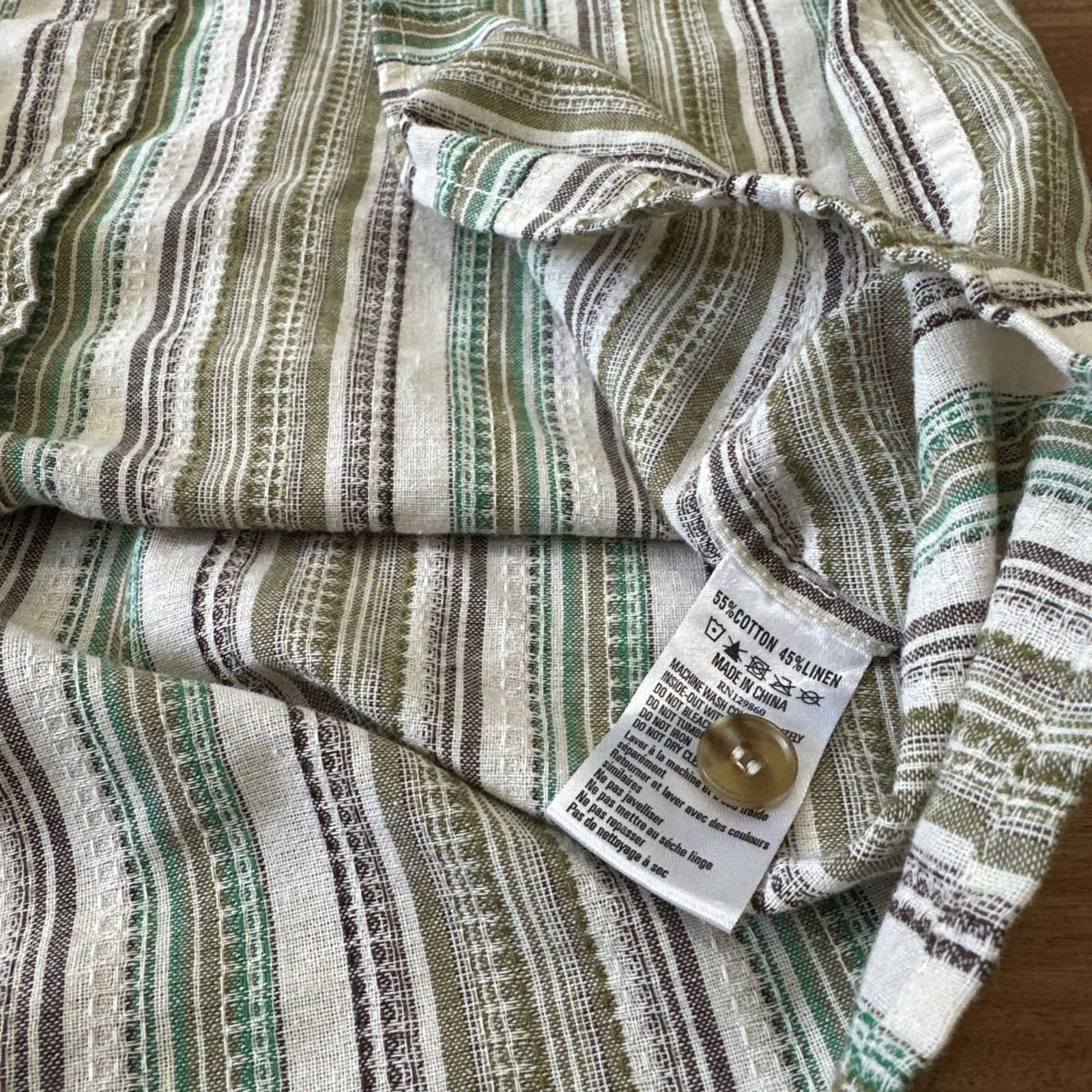 Rhythm Men’s XXL Vacation Stripe Button Up Shirt Cotton&Linen