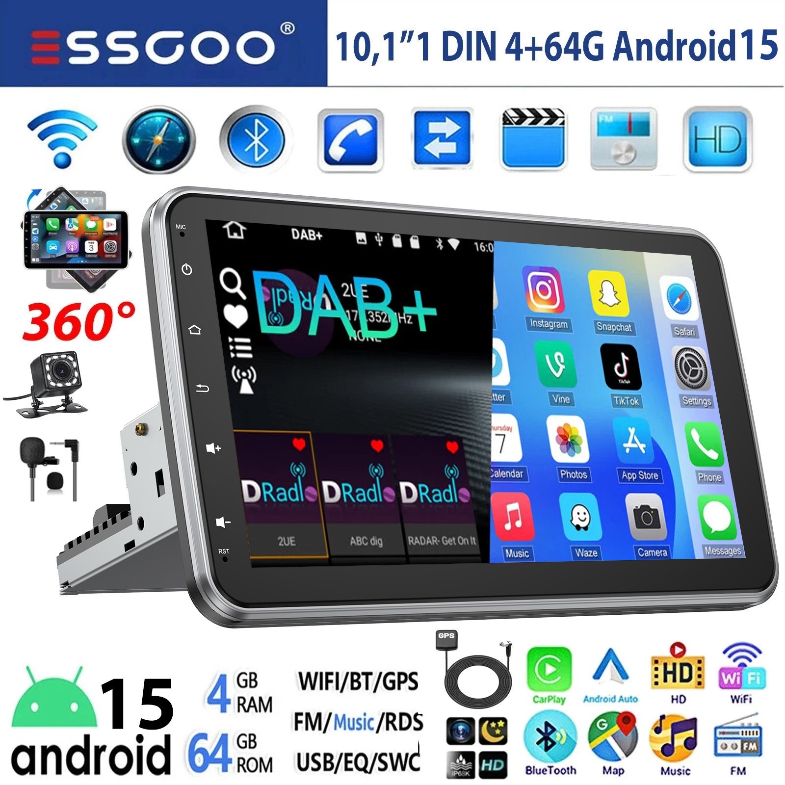 Autoradio DAB+ 10.1" con Carplay e Navigatore foto 1