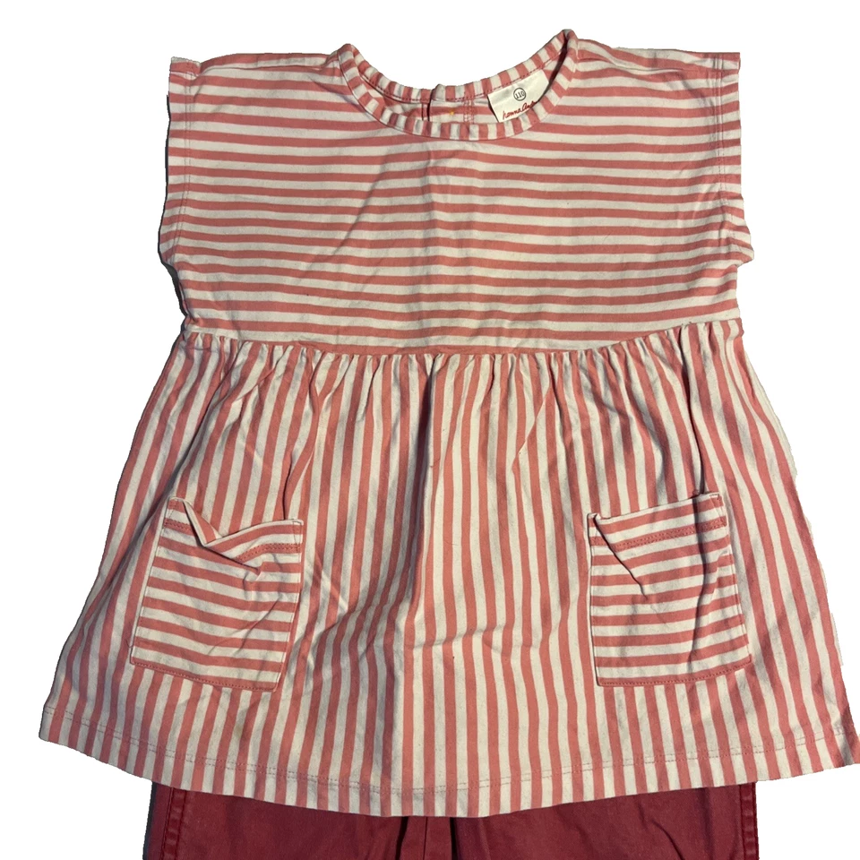 Conjunto de roupa Hannah Andersson rosa calças listras camisa bolsos 110 4 5 - Imagem 2 de 4