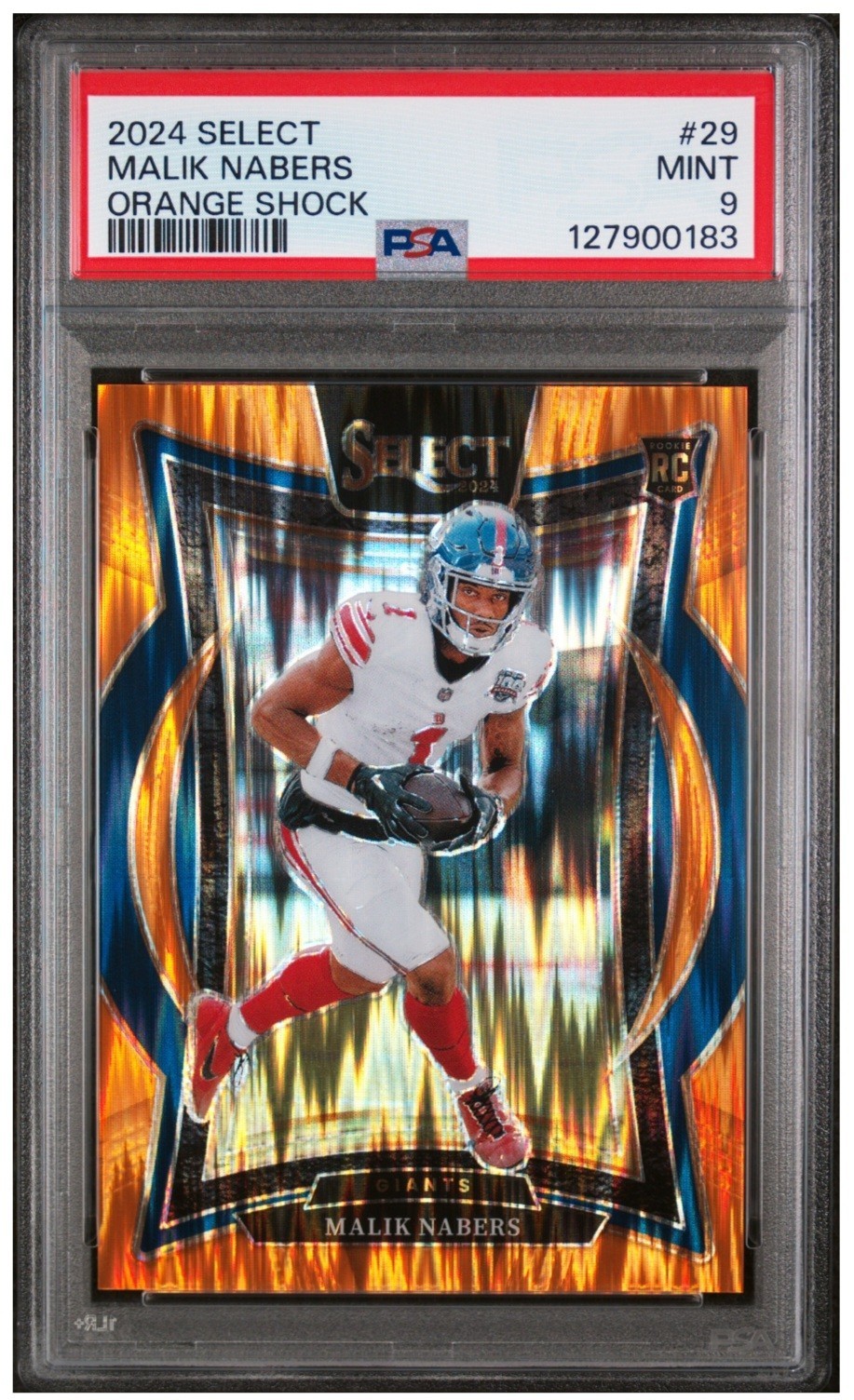 2024 Panini Select - Concourse Malik Nabers #29 Orange Shock Prizm /499 PSA 9 RC