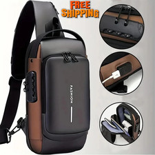 Men Anti Theft Chest Bag USB Charging Crossbody Sling Shoulder Travel Pack