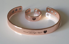 Pure Solid Copper Magnetic Bracelet  Ring Set Arthritis Pain Therapy Cuff LOVE