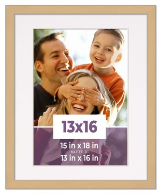 13x16 Frame Natural With White Picture Mat For 13x16 Photo - Natural 15x18 Frame